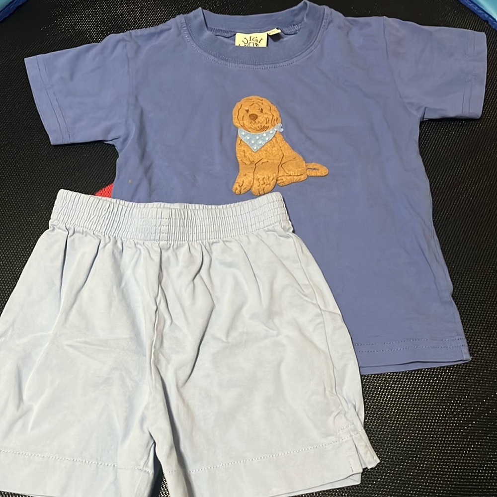 Blue puppy outfit toddler boy